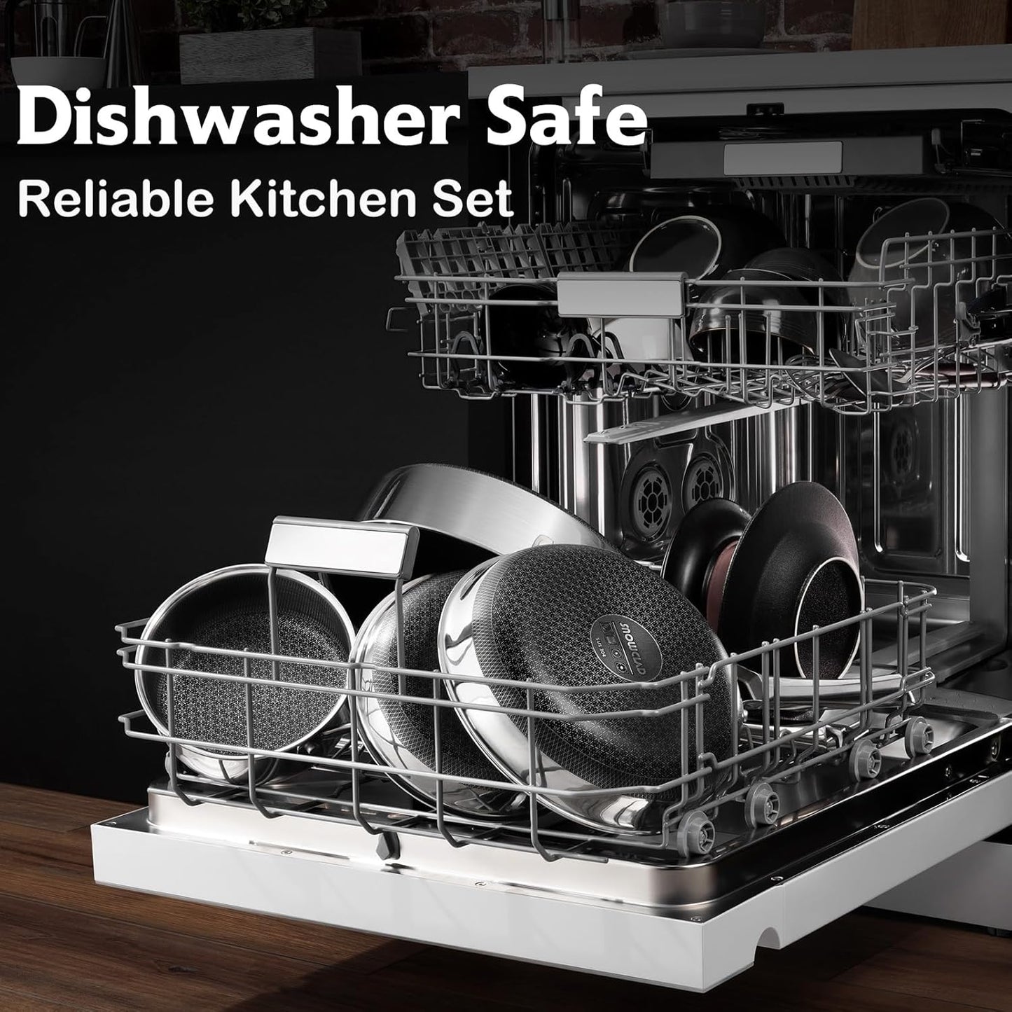 Pots and Pans Set Non Stick, 14 Pcs Hybrid Stainless Steel Cookware Sets, Non Stick Frying Pans, Saucepans, Saute Pan & Stock Pot, PFOA Free Kitchen Skillet,Induction Compatible