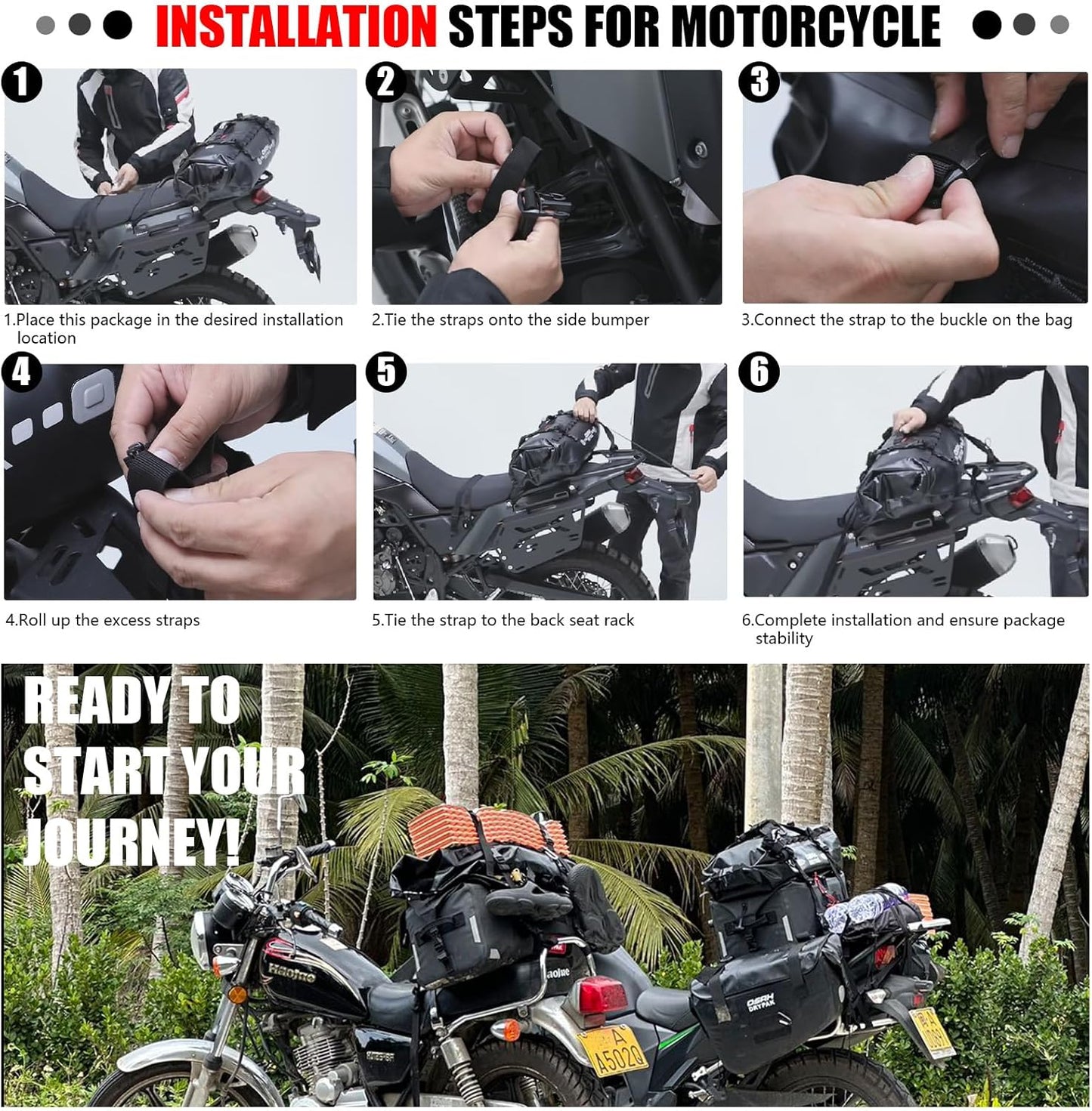 Waterproof Duffel& Luggage Bag - Motorcycle Dry Bag Tail Saddle Bags with Roll Top Closure,Large Storage Space,for Camping, Kayaking, Fishing & Traveling(Grey, 20L)