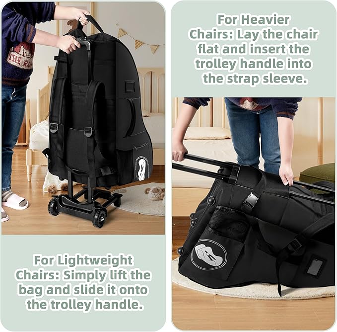 Car Seat Travel Bag with Wheels for Airplane, Waterproof Padded Car Seat Carrier Backpack for Airport, Fits Infant & Convertible Seats, Black