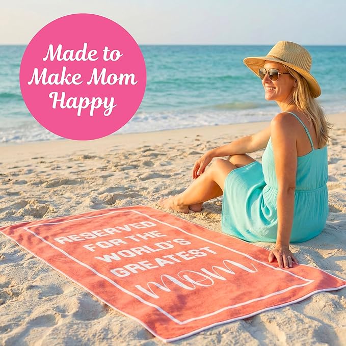 Mom Beach Towel for Best Woman Ever - Travel Friendly Summer Essential for New Mothers - Unique Birthday Present from Daughter or Son - Coral Pool Accessory - 60x30 Size