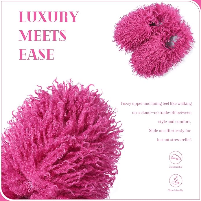 GOKTOW Fluffy Furry Slippers for Women - Non-Slip Warm Fuzzy Fluffy Slides, Indoor Home Quick Trip House Slippers