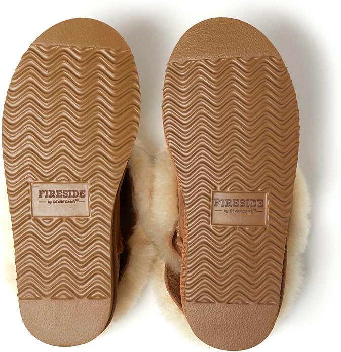 Dearfoams Women's Fireside Shearling Water Resistant Indoor/Outdoor Foldover Boot Slipper