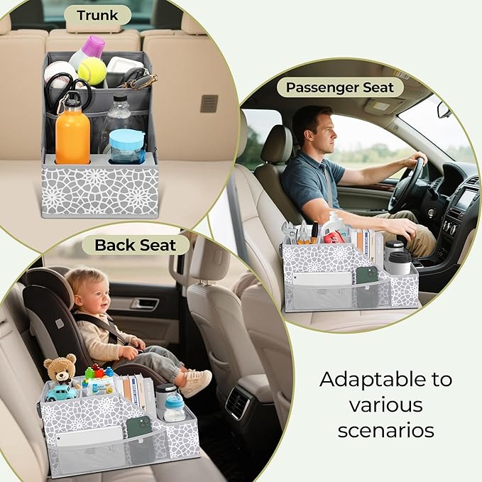 Car Seat Organizer Backseat Front Seat, Car Organizer With 12 Storage Compartments 2 Cup Holders, Snack Storage For Kids Baby, SUV Truck Van Collapsible Storage Bag For Travel, PT, 2PK