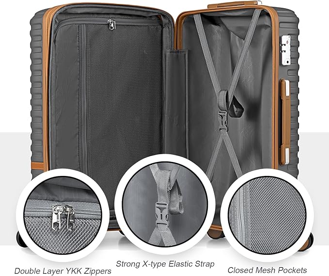 Joyway Carry On Luggage 20 Inch Expandable Suitcase with Spinner Wheel, 4 Piece Hard Shell Luggage Set with TSA Lock(Grey brown)