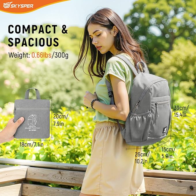 SKYSPER Anti Theft Hiking Backpack, 18L RFID Packable Travel Daypack, Lightweight Foldable Back Pack for Walking Daytrip