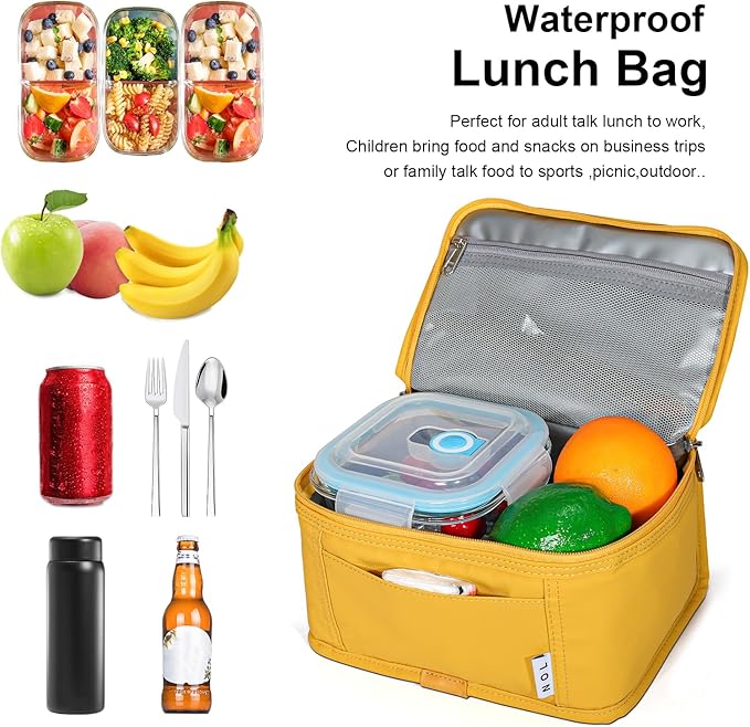 NOL Natural Organic Lifestyle Small Lunch Bag Mini Lunch Box Insulated Lunch Bag for Men/Women Leakproof Cooler Tote Bag Lightweight Nylon Waterproof Lunch Box For Work, Earth-yellow