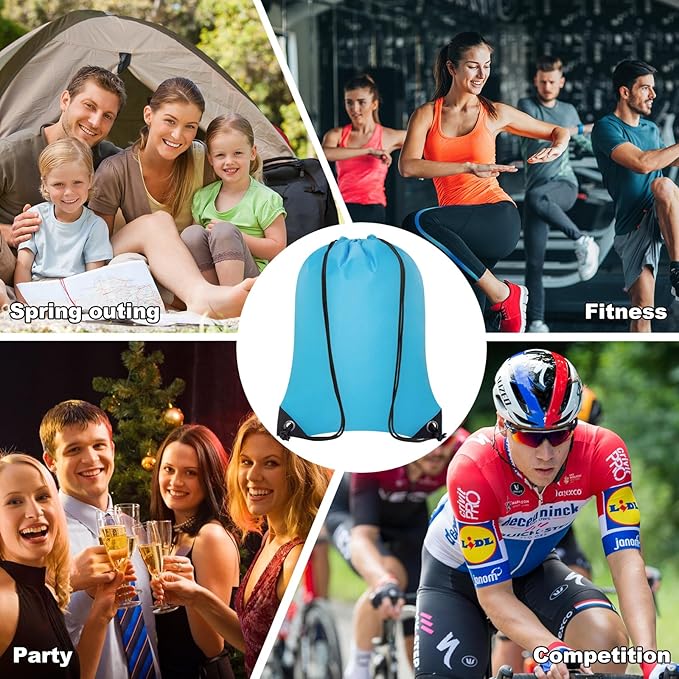 2PCS Drawstring Bags Bulk, String Backpack for Men Women, Cinch Bag Draw String Back Bag for Gym, Sports, Travel, Swimming, Beach, Light blue
