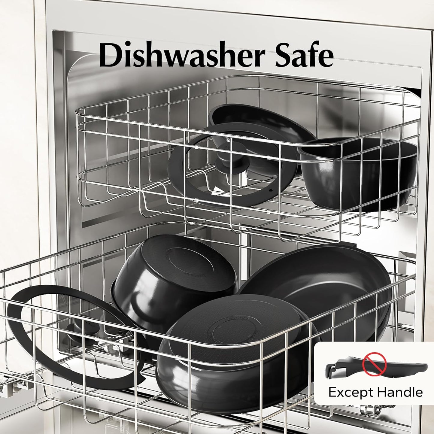 Redchef 16pcs Ceramic Pots and Pans Set Non Stick, Nonstick Kitchen Cookware Set with Detachable Handle, Non Toxic, PFAS PFOA & PTFE Free, RV Cookware Set for Camping, Dishwasher/Oven Safe (Black)