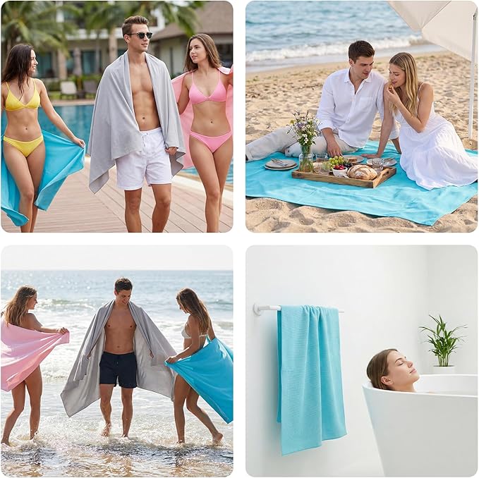 REDKISS 4 Pack Microfiber Beach Towels with Loop, 62x31 Inch Sand Free Quick Dry Camping Towels for Beach, Travel, Gym, Picnic-Multi Color