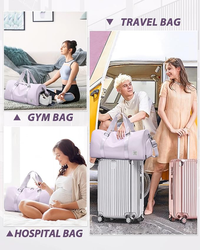 Gym Bag for Women Men with Shoe Compartment,Small Travel Duffle Bags for Traveling Overnight Weekender Personal Item Travel Bag Large Sport Workout Bag Purple