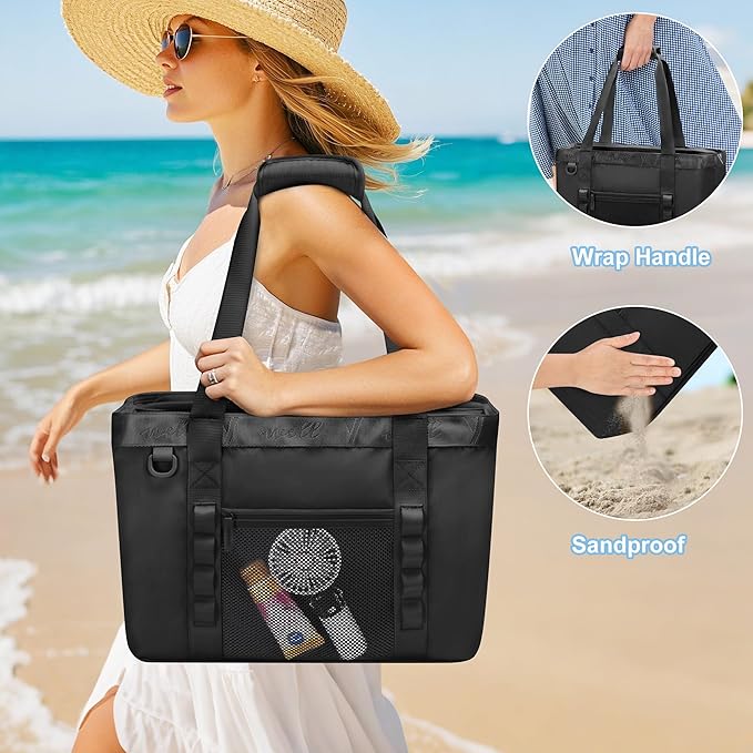 Yarwo Beach Bag for Women, Sandproof Swim Tote Bag with Cooler Compartment and Wet & Dry Pockets for Pool Cruise Vacation