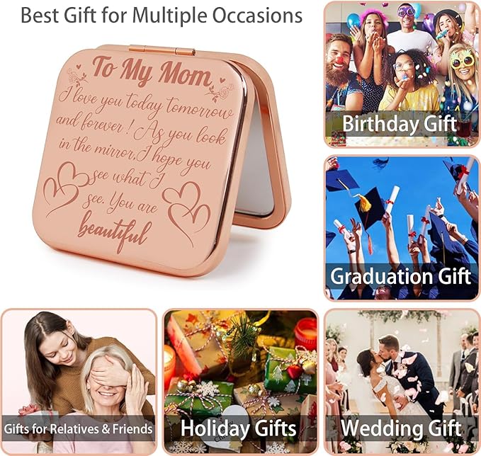 Small Compact Mirror, Rosegold Square 2.8”×2.8” Metal Frame Smooth Style Double Sided Mini Magnifying 1X/2X Mirror for Purse Can be Used as Gifts for Woman (RGMm02)