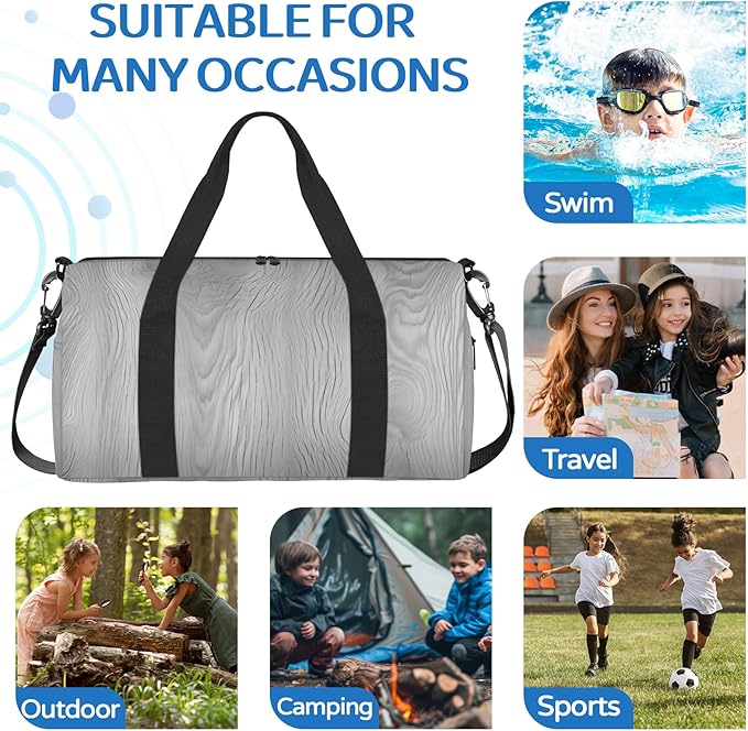 Rustic Wooden Gym Bag for Women 17 inch Waterproof Carry On Overnight Weekender Bag Sports Duffel Tote Bags for Travel Workout