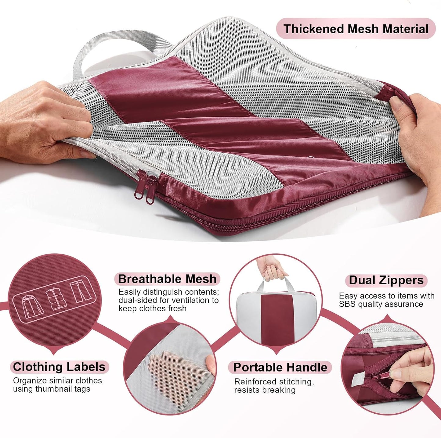10 Set Compression Packing Cubes for Travel Essentials,Compressible Expandable Packing Cubes for Suitcase,OlarHike Luggage Organizer Bags for Travel,Handy Helper for Organizing Clothes(Wine Red)