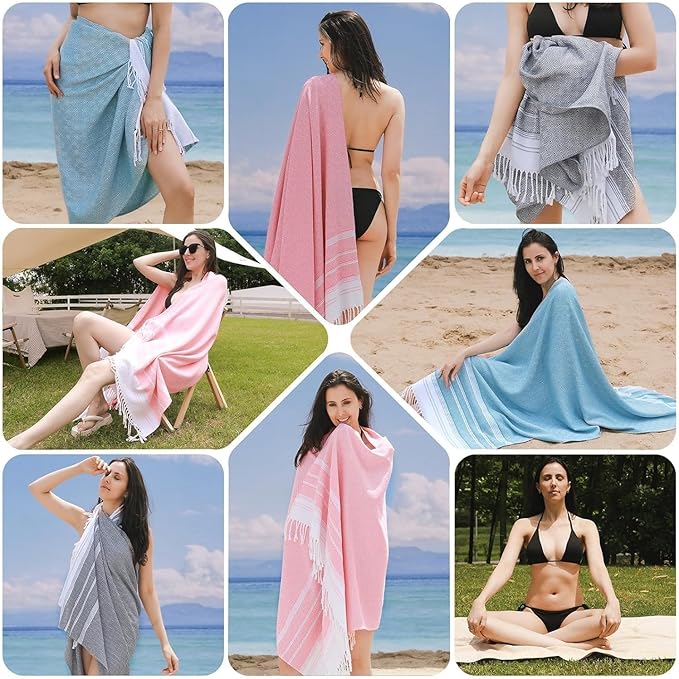 2 Packs Oversized Cotton Turkish Beach Towels Set Bulk 74"x38" Extra Large Sand Free Quick Dry Clearance Swim Bath Camping Pool Towel Travel Blanket Adult Cruise Essentials Accessories Red Green