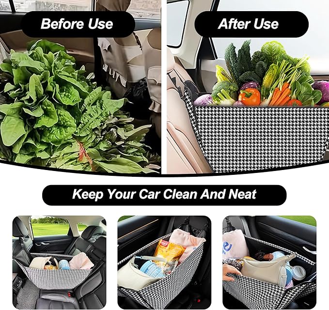 2025 New Plaid Car Seat Storage Bag - Large Capacity Passenger Seat Storage Travel Bag, Shopping Shoulder Bag, Reusable Tote with Drawstrings.