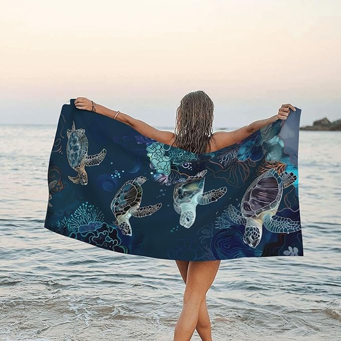 Sea Turtle Oversized Sand Free Beach Towel – 71"X32" Lightweight Quick Dry Microfiber Terry Towel For Travel, Swimming, Pool, And Camping, Absorbent And Compact Beach Essential For Women And Men