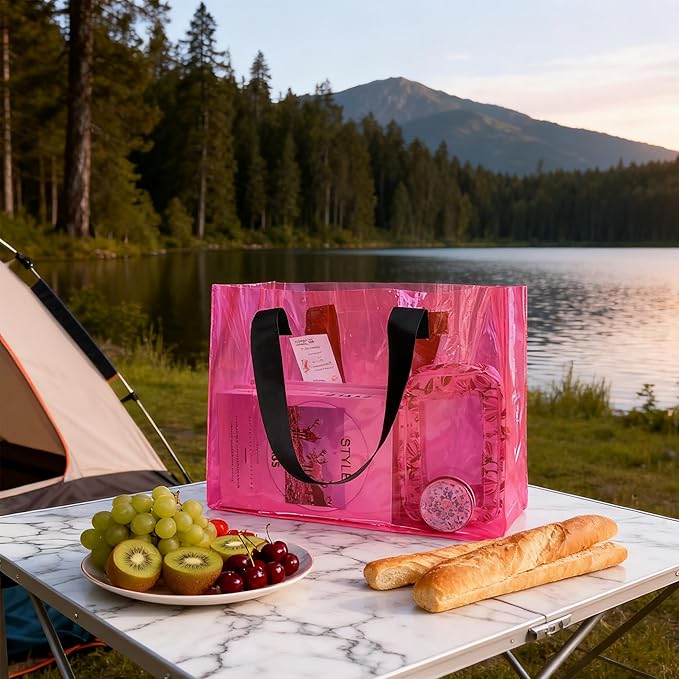 Holographic PVC Beach Bag Waterproof - 18×13×6inch Large Clear Tote for Women Men Pool Travel Sandproof Carry All