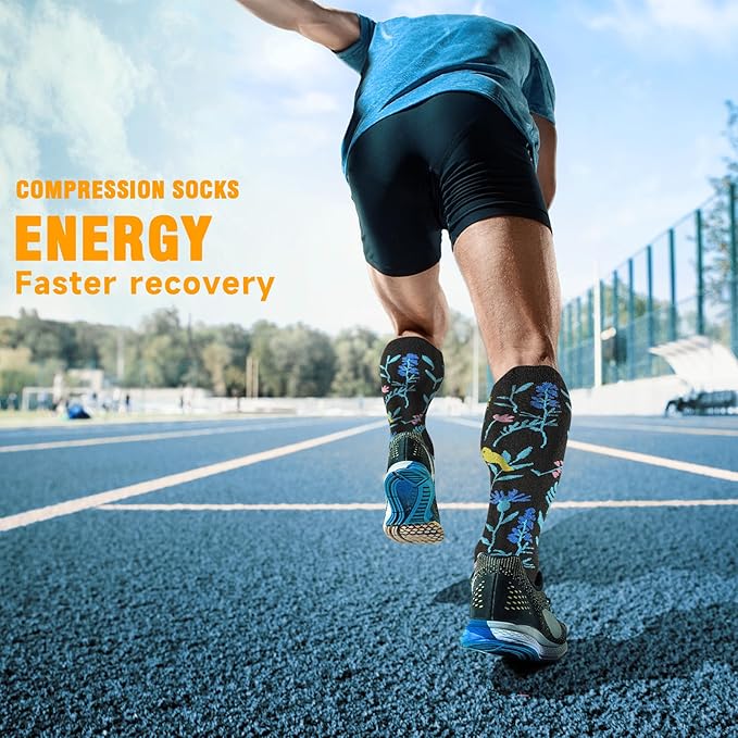 bropite Flora Compression Socks for Women & Men-Knee high 6 Pairs 20-30mmhg Support Running Nurse Travel