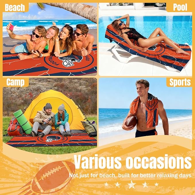 Football Fan Thin Lightweight Microfiber Beach Towel Chicago Themed Oversized Towels Men Women Apparel Bear Team Boyfriend Bf Dad Friend Christmas Xmas Father Day Cool Nice Gifts