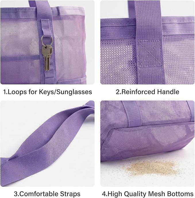 Mesh Beach Bag-Large Beach Tote for Women with Zipper Pocket, pool cruise travel swim, Toys & Vacation Essentials