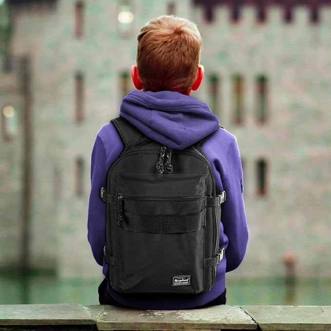 Child's Travel Backpack for Ages 3-6 | Lightweight Suitcase Style Carry-On | 10L Weekender with Tablet Sleeve & Chest Strap | All Black