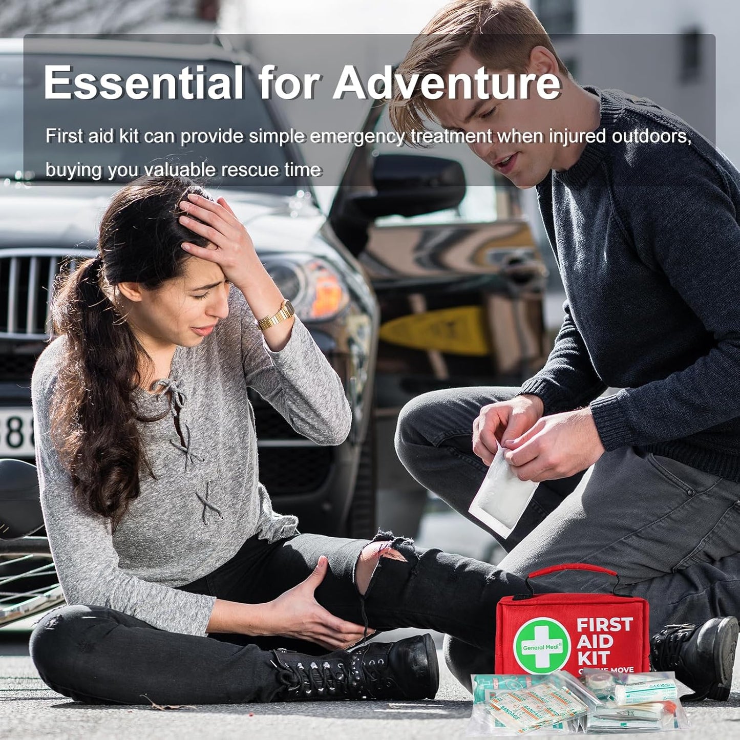 General Medi First Aid Kit - 150 Pieces Small Compact First Aid Kit Bag - Includes Instant Cold Pack, Emergency Blanket for Travel, Home, Office, Vehicle, Camping