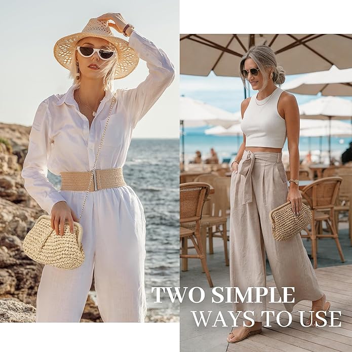 Clothirily Straw Clutch Purses for Women, Cloud Dumpling Woven Bag with Detachable Chain, Beach Crossbody Shoulder Handbag
