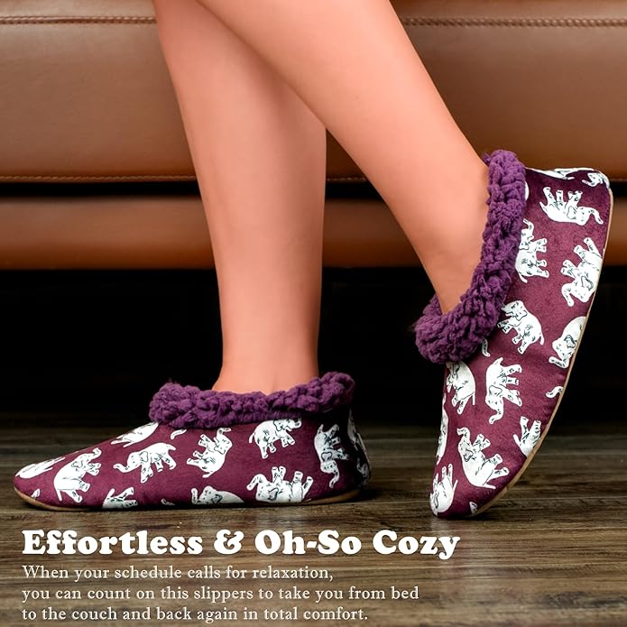 Soft Fuzzy Slippers for Women Indoor, Warm Furry House Sock Shoes Fluffy Lined, Bedroom Booties Non-Slip Gripper Soles, Winter Cozy Christmas Gifts
