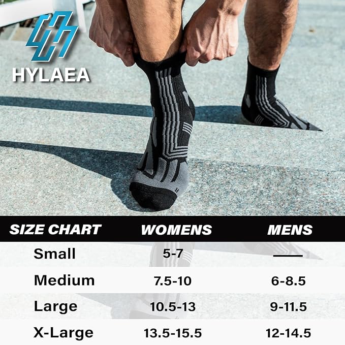 Hylaea Compression Running Socks for men, Coolmax Anti-Blister Cushion Crew Socks for Athletic, Moisture Wicking & Seamless