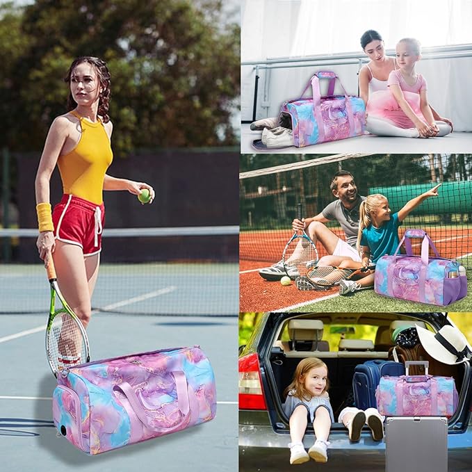 Gym Sports Duffle Bag Dance Ballet Bags with Separate Dry Wet Pocket and Shoes Compartment Weekender Overnight Travel Foldable Bag for Girls Teen Women(Purple)