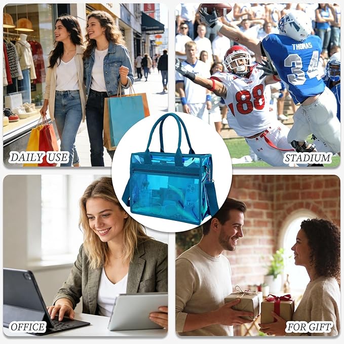 Iridescent Clear Beach Bag for Women, Large Pool Tote Cruise Vacation Essentials - Waterproof, Zipper Closure