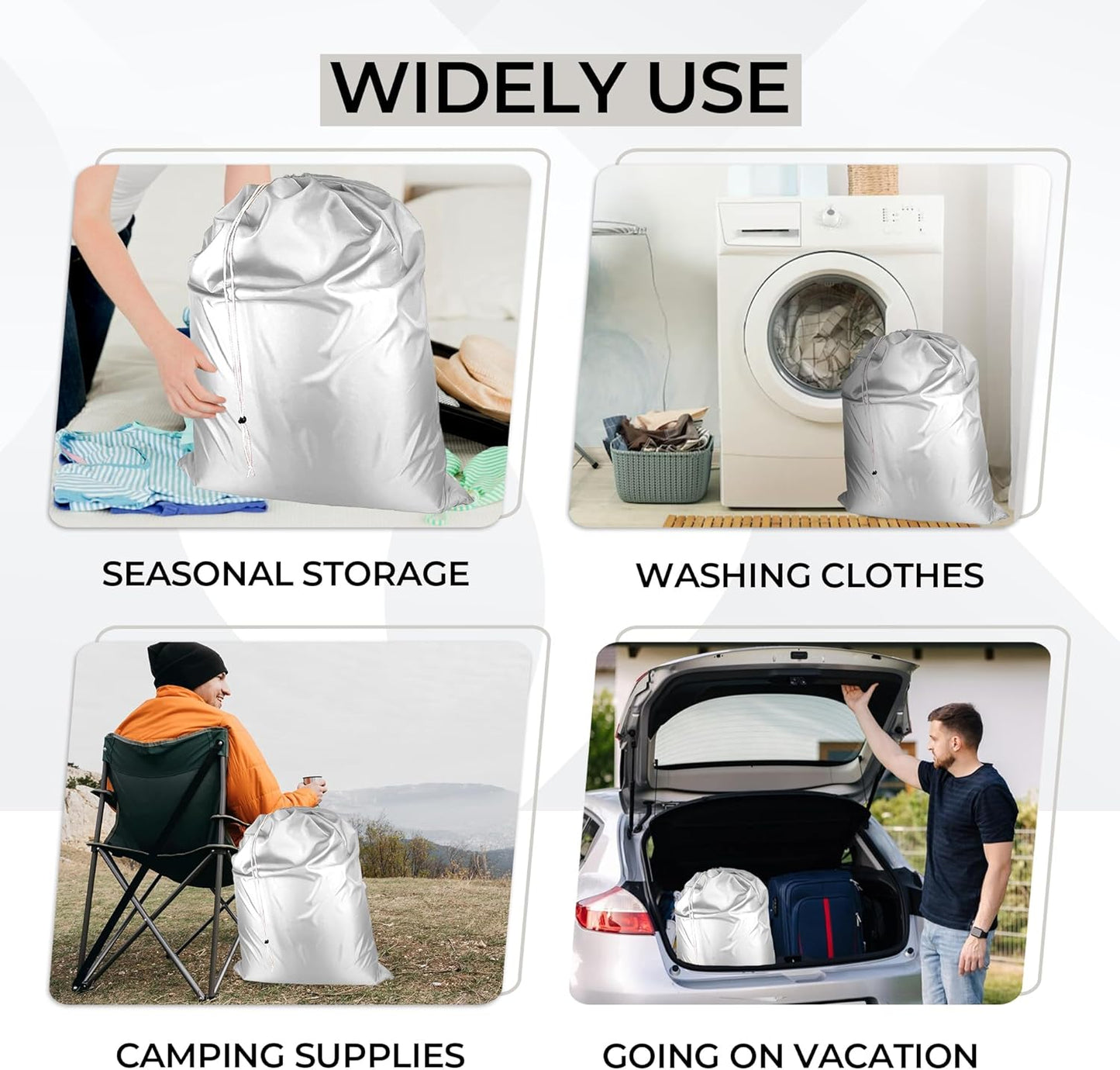 Laundry Bag with Locking Closure Drawstring – Extra Large Heavy Duty 100% Nylon, Large & Foldable Clothes Sack – Lightweight Dirty Laundry Organizer for Travel, Dorm, Gym – L 40" x H 50" (WHITE)