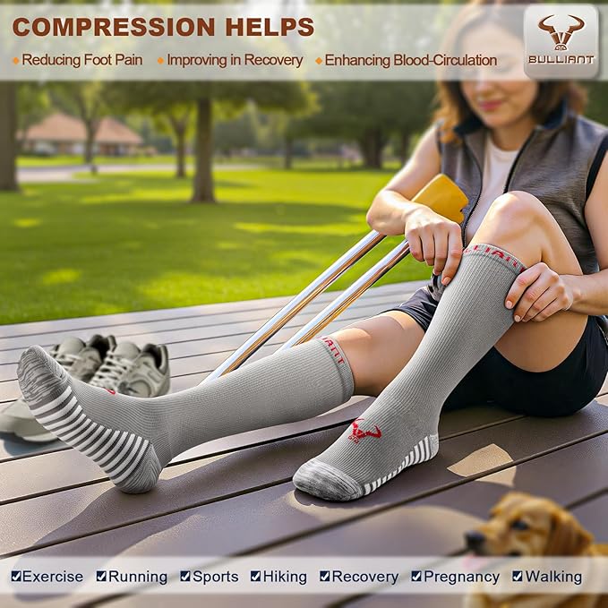 BULLIANT Men Compression Socks 3Pairs-Knee High Socks 15-20 Pressure Unise- Cushioned Sole Extra Wicking