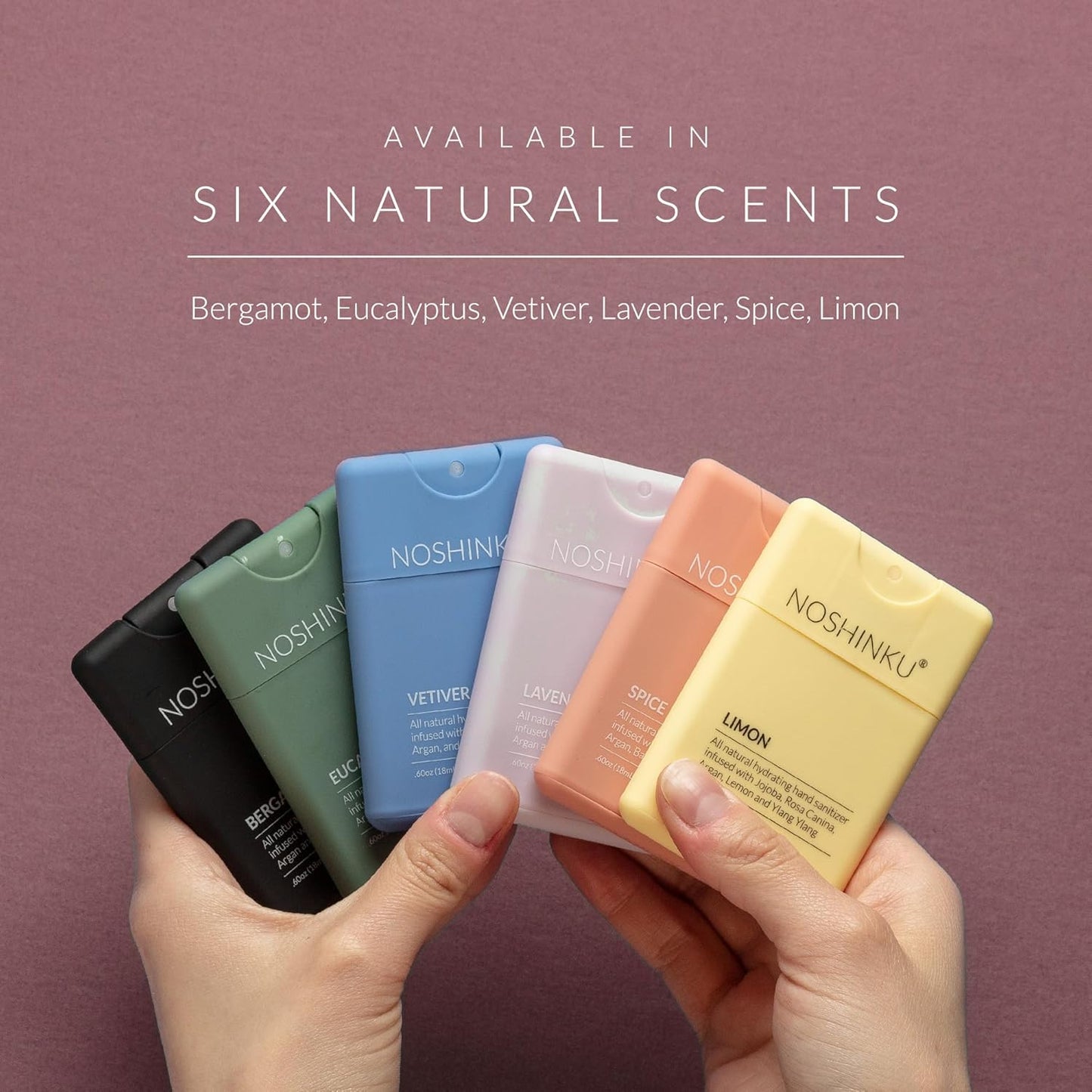 Noshinku - Refillable Hand Sanitizer Lavendula 3-Pack, Travel Size Spray with Hydrating Botanical Oils, Natural Ingredients, All Natural Fragrances, Sugarcane Derived Alcohol, No Parabens, No Dyes