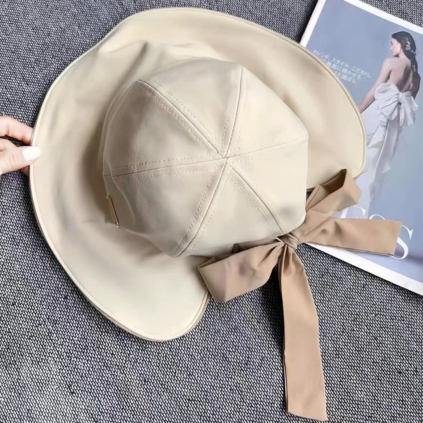 Wide Brim Hats for Woman Foldable Hats Sun Hats for Women uv Protection Bowknot Bucket hat Adjustable hat with Ponytail Hole