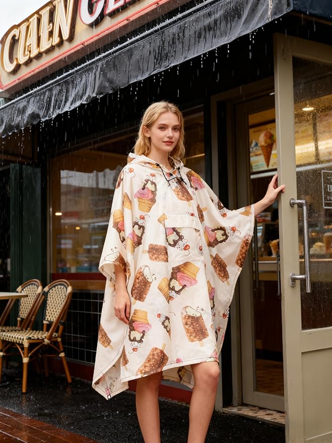 Hooded Rain Poncho for Adults - Waterproof Rain Coat and Lightweight Jacket 3-in-1 Multi-Function with Pockets