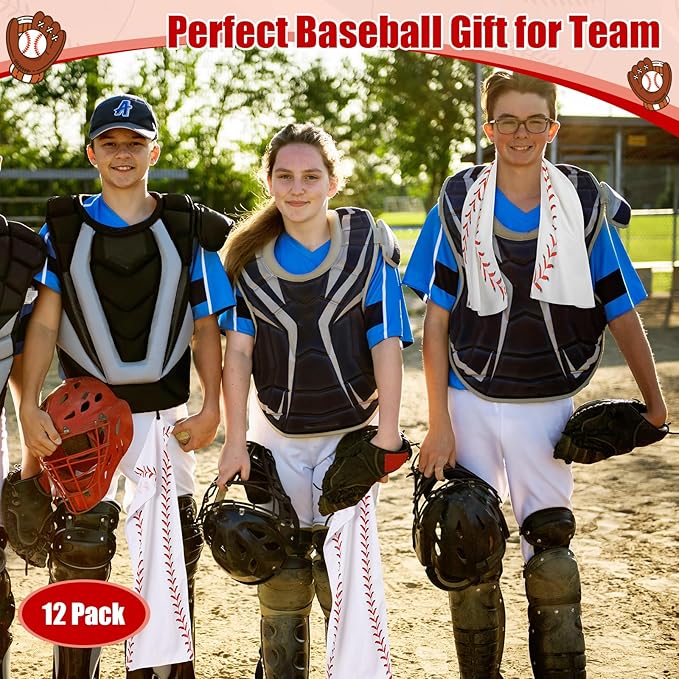 12 Pcs Mini Baseball Cooling Towel with Snap Loop, 30" x 9" Cooling Towel for Neck and Face Breathable Chilly, Microfiber Sport Rags for Baseball Team Gift, Cold Sweat Rag for Sport