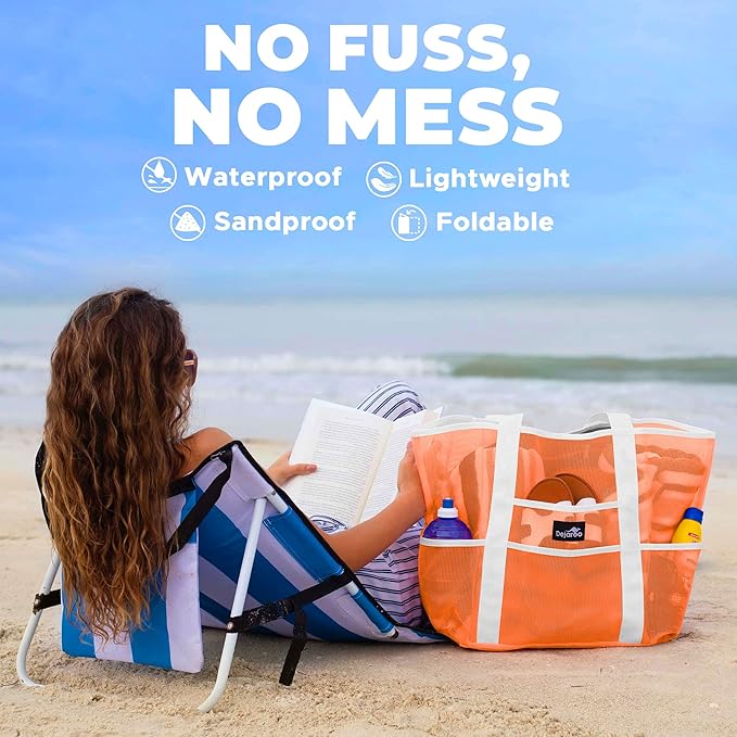 Dejaroo Mesh Sand Free Bag - Strong Lightweight Bag For Beach & Vacation Essentials. Tons of Storage!