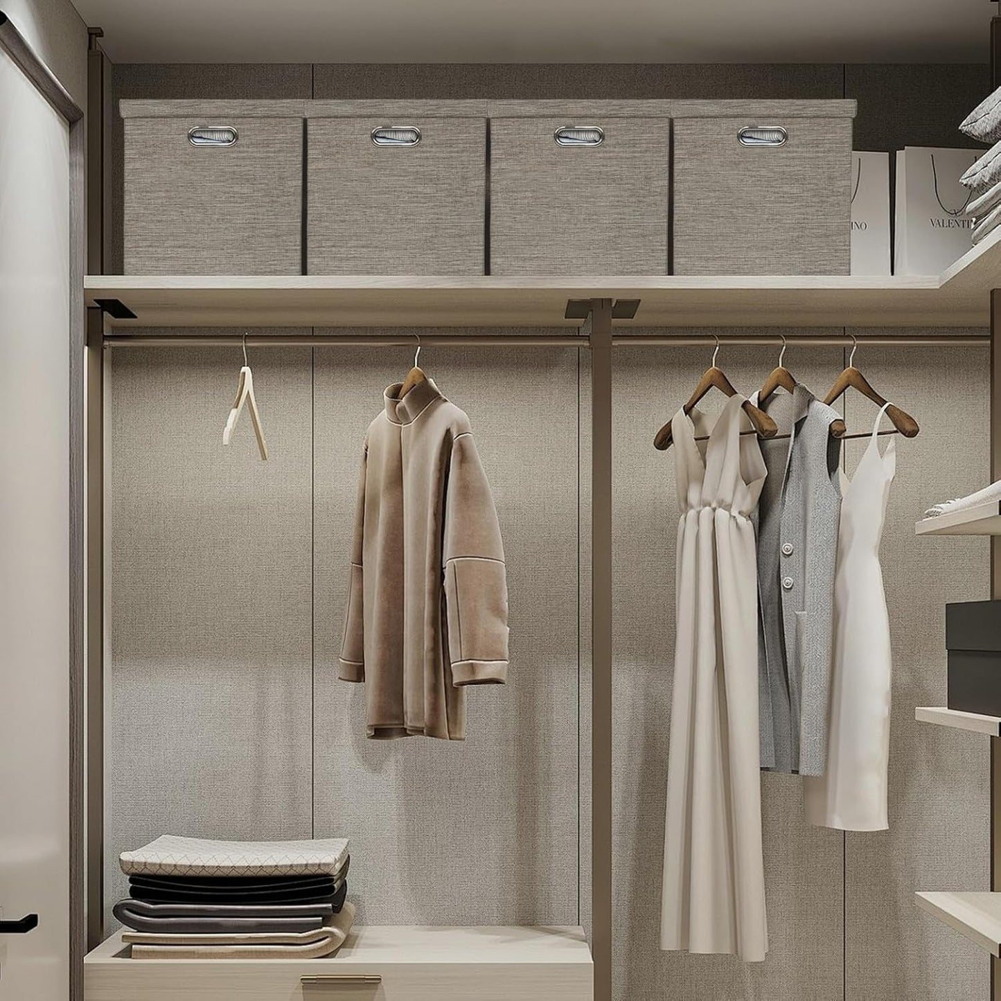 Posprica Storage Bins with Lids,13×13×13 Foldable Storage Cube Baskets Boxes Fabric Drawers for Closet Shelf Cabinet Bookcase,Set of 4,Coffee