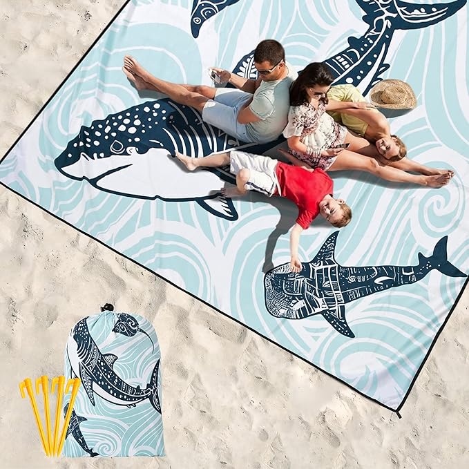 Beach Blanket Waterproof Sandproof Beach Mat 79" X 83"/10'x9'for 2-8 Adults Quick Drying Outdoor Picnic Mat Beach Accessories for Travel, Camping, Hiking