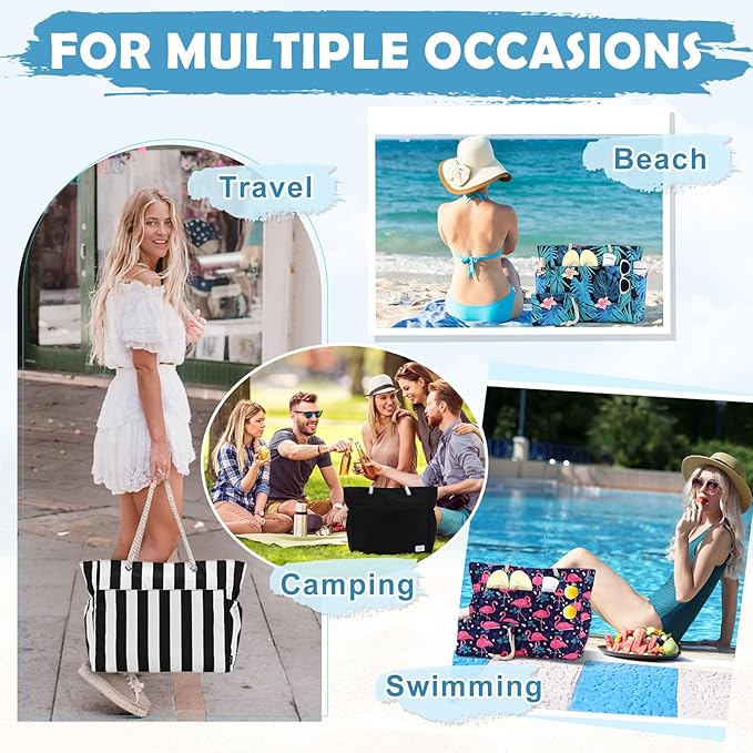 Kasqo Beach Bags for Women, Large Waterproof Beach Bag Tote Zipper Swim Pool Bag with Small Pouch for Grocery Travel Vacation