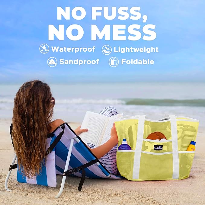 Dejaroo Mesh Sand Free Bag - Strong Lightweight Bag For Beach & Vacation Essentials. Tons of Storage!