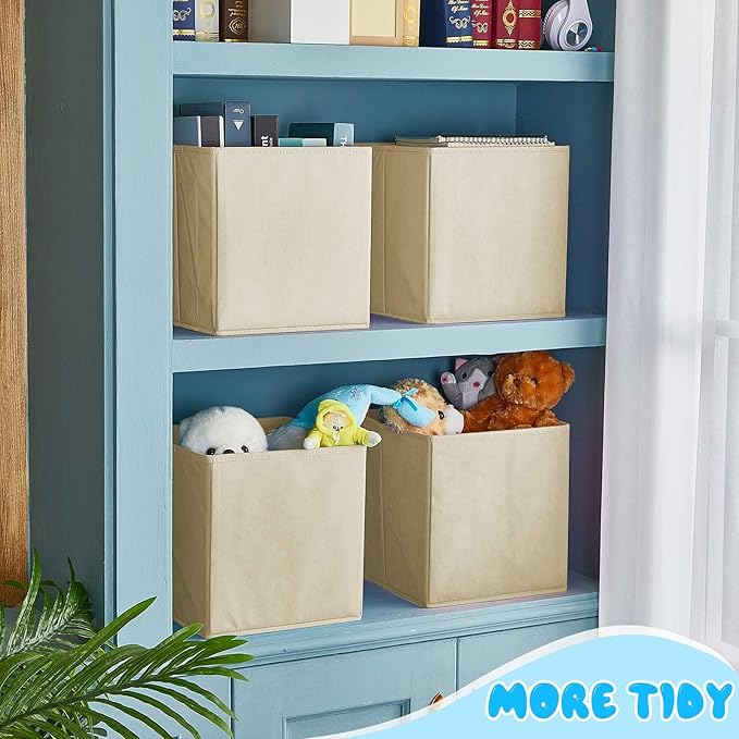 Yinder 12 Pcs Cube Storage Bin White 11'' Storage Bins for Playroom Decor Colorful Bins for Kids Foldable Baskets for Nursery Organizer Boxes Fabric Boxes