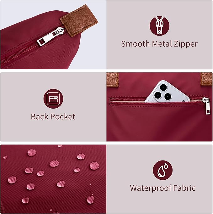 Tote Bag for Women, Nylon Top-Handle Purse with Zipper, Lightweight Foldable Shoulder Hobo Handbag