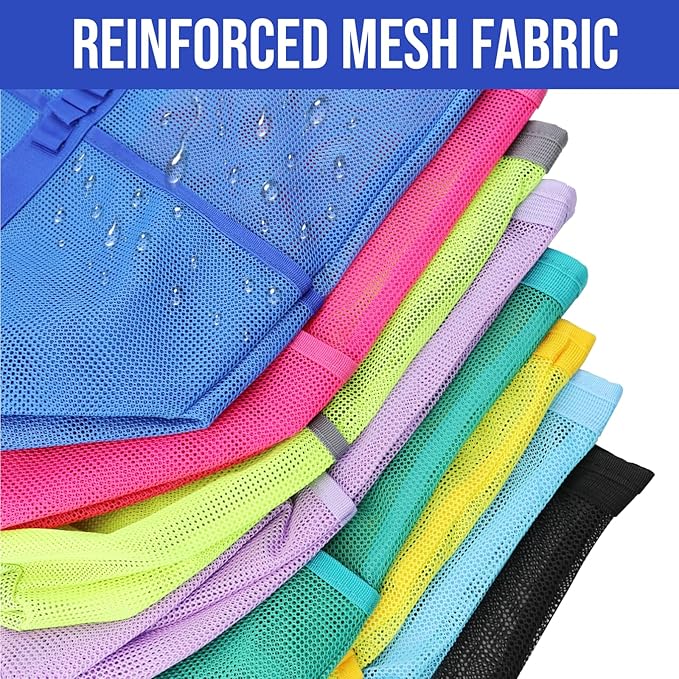 Large Mesh Beach Tote Bag, 9-Pocket Foldable Summer Vacation Beach Bag for Travel, Pool, Gym, Cruise