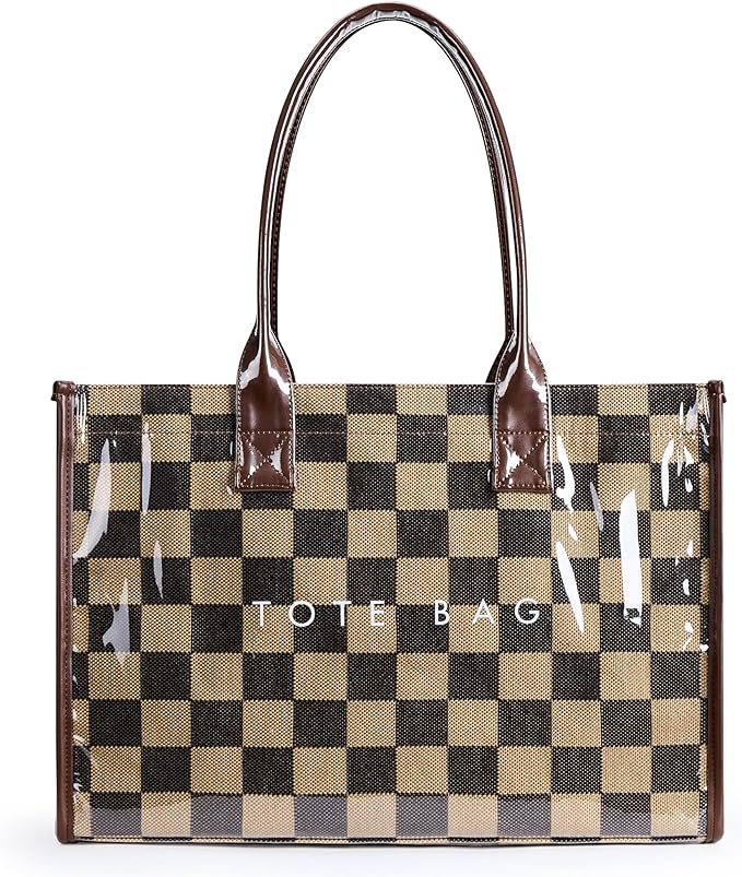 KALIDI PVC Tote Bag Women’s Kraft Paper Work Handbags Purses with Top Handle