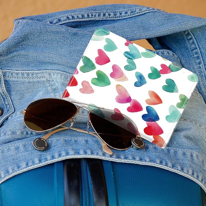 PU Leather Passport Holder Cover 5.9×4.3 Inch with Credit Card Slot and Boarding Pass Slot Combo Blocking Passport Holder Wallet Cover Case for Travel Boarding Essentials (Heart)