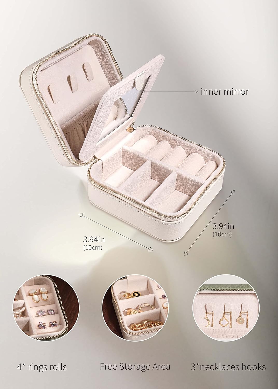 S.Leaf Travel Jewelry Organizer - Portable Jewelry Case Box for Women - Mini Travel Case (03 Lychee Beige)