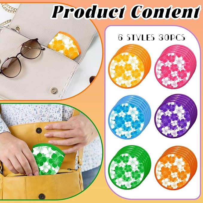 Amyhill 30 Pcs Hawaiian Party Favor Foldable Flying Disc Fans with Bags Hibiscus Summer Pool Birthday Party Favors 9.8'' DIY Cooling Fan Colorful Goody Stuffers End of The Year Gifts from Teacher